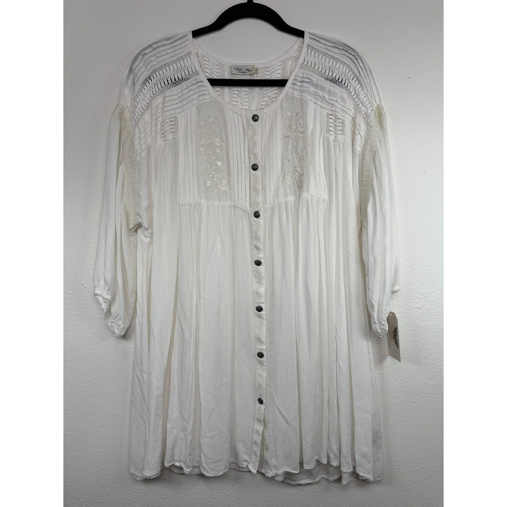 Tasha Polizzi Collection White Embroidered Lace Tunic Top XL Boho Western Concho